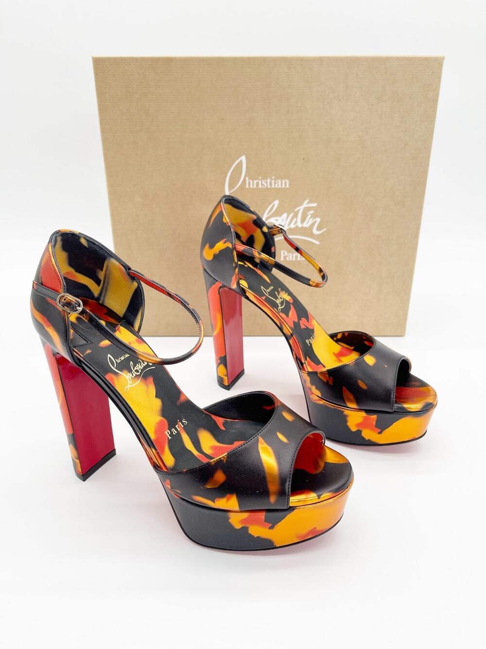 New Christian Louboutin Sandaloo 130 Fire Specchio Platform Sandal Heels EU 37